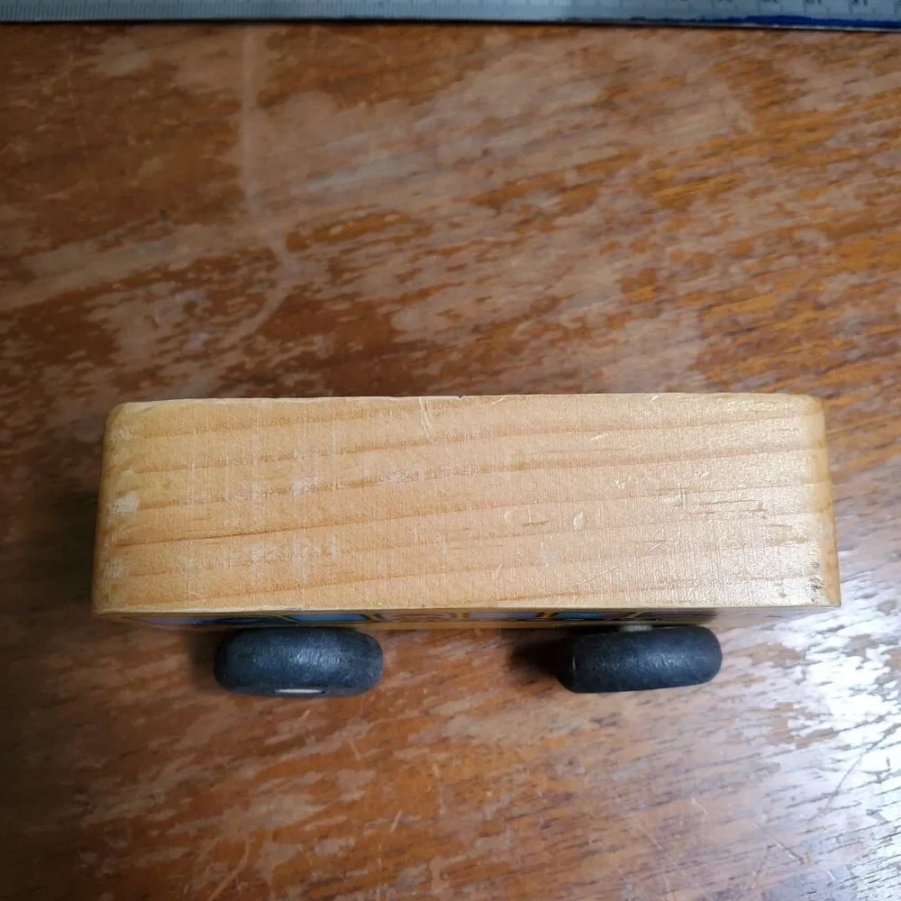 Vintage Maple Landmark School Bus Scoots Toy Monkeys All Wood 4